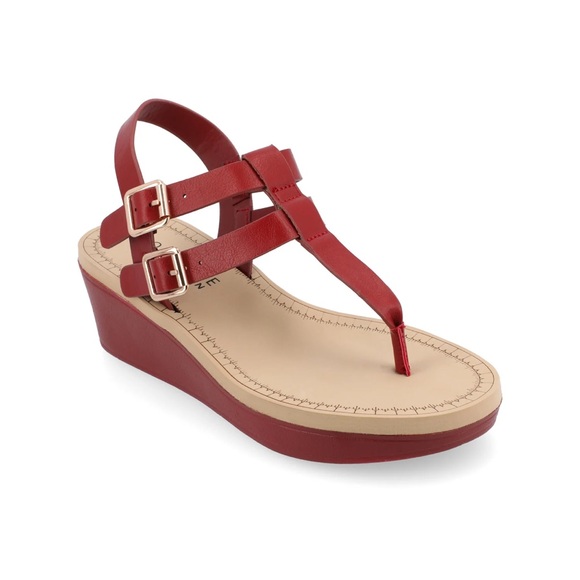 Journee collection Bianca Women's Red Wedge Sandals size 7M - Picture 2 of 7
